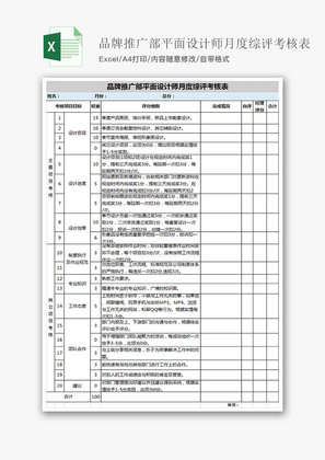 公司品牌推广平面设计师月度Excel模板