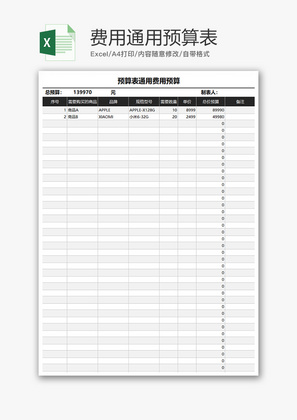 财务费用通用预算表excel模板