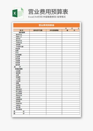 财务营业费用预算表excel模板