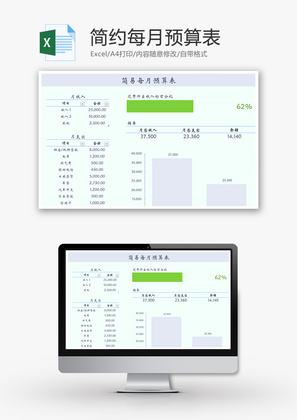 财务简易每月预算表柱形图excel模板