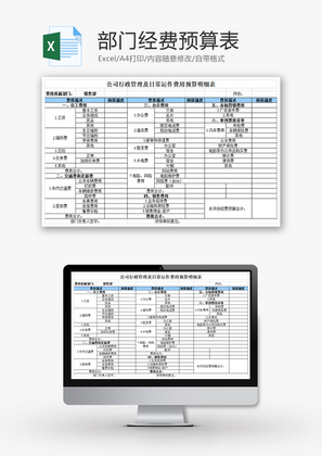 财务部门经费预算明细表excel模板