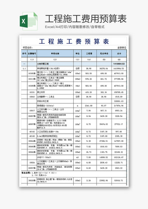 财务工程施工费用预算表excel模板