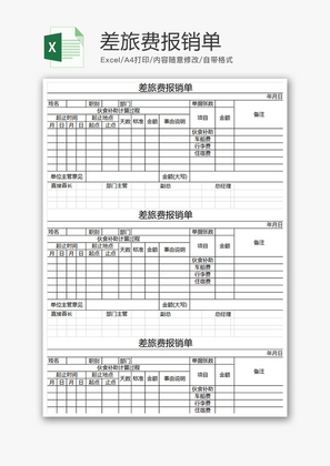 财务差旅费报销单excel模板