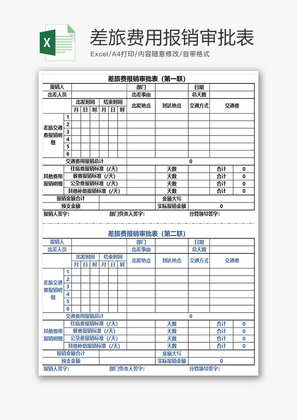 财务差旅费用报销审批表excel模板