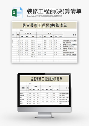 公司室内装修预算清单Excel模板