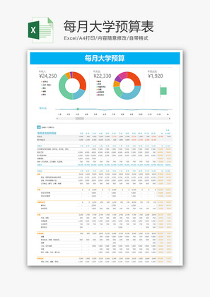 财务每月大学预算表excel模板