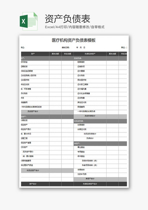 财务医疗机构资产负债表excel模板