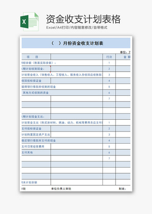 财务资金收支计划表excel模板