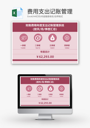 财务年度支出记账管理系统excel模板