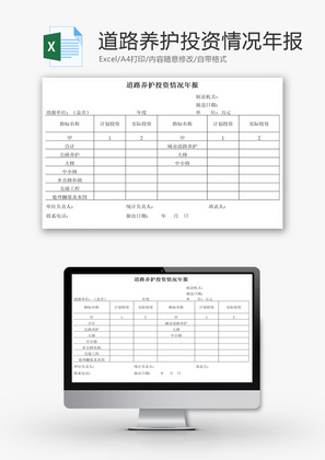 道路养护投资情况年报Excel模板