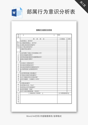 部属行为意识分析表Word文档