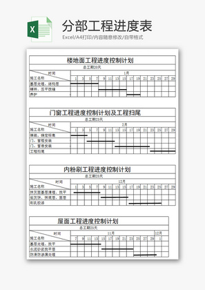 分部工程进度计划Excel模板