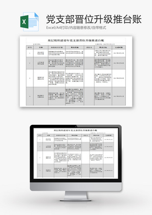 年党支部晋位升级推进台账Excel模板