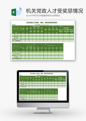机关党政人才受奖惩情况Excel模板
