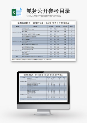 党务公开目录 4联Excel模板