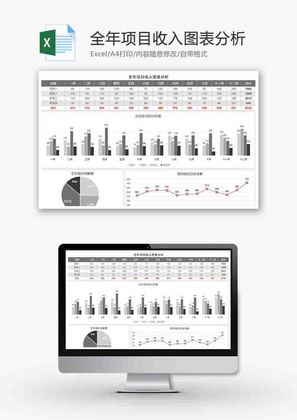 财务全年项目收入条形图excel模板
