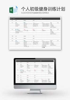 个人适合初级健身训练计划Excel表