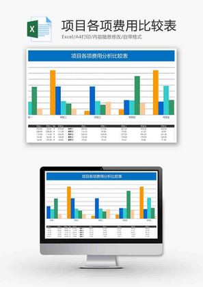 项目各项费用比较表柱形图excel模板