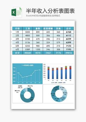 财务半年收入分析表柱形图excel模板