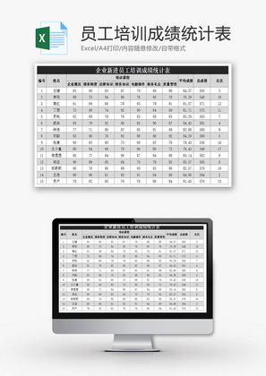 员工培训成绩统计表Excel模板