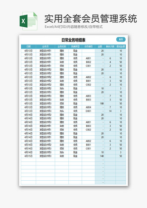 蓝色实用全套会员管理系统Excel模板