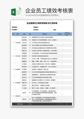 企业员工绩效考核表excel模板