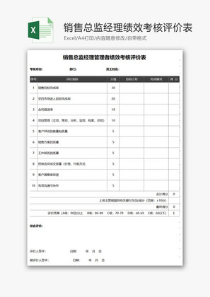 销售总监经理绩效考核评价表Excel模板