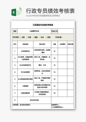 行政专员绩效考核表Excel模板