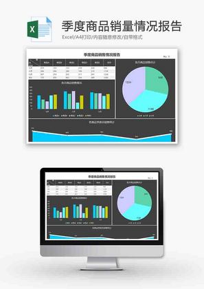 季度商品销量情况报告柱形图excel模板