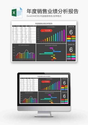 年度销售业绩分析报告柱形图excel模板