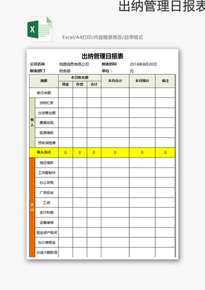 出纳管理日报表Excel模板