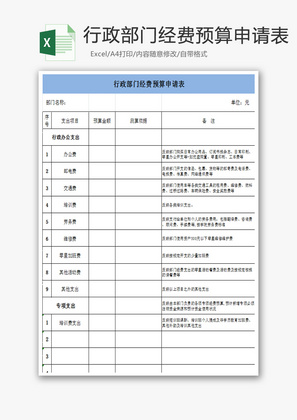 行政部门经费预算申请表Excel模板