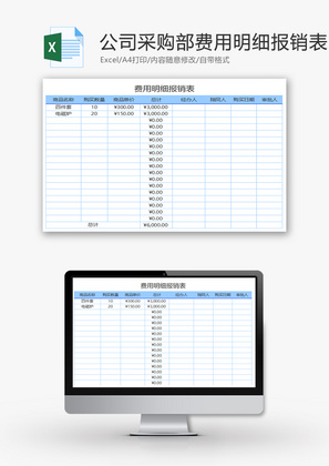 公司采购部费用明细报销表Excel模板