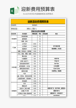 迎新费用预算表Excel模板