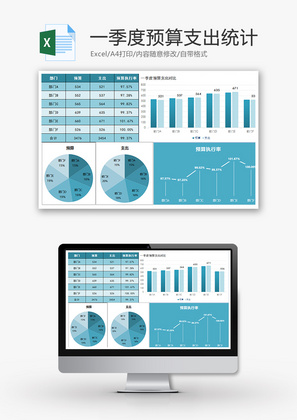 财务季度预算支出统计柱形图Excel模板