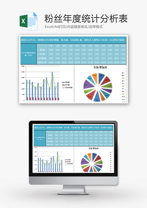 粉丝年度统计分析折线图Excel模板