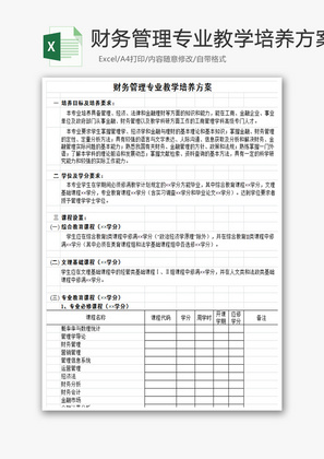 财务管理专业教学培养方案Excel模板