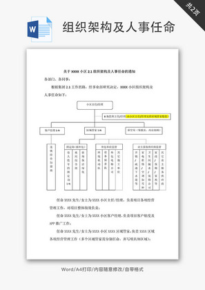 组织架构及人事任命的通知Word文档