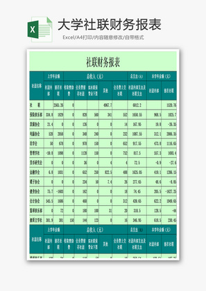 大学社联财务报表Excel模板