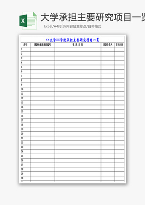 大学学院承担主要研究项目一览Excel模
