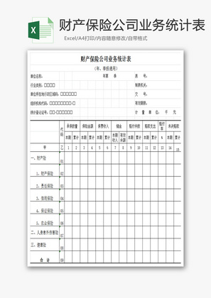 保险公司业务统计表Excel模板