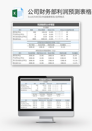 公司财务部利润预测表格Excel模板