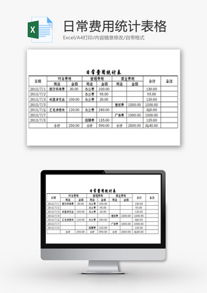 日常费用统计表格Excel模板