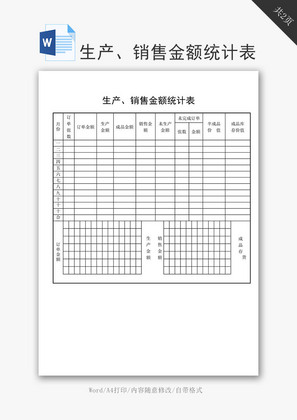 生产、销售金额统计表word文档