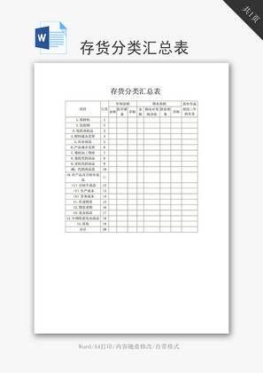 存货分类汇总表word文档