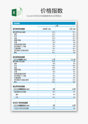 价格指数EXCEL模板