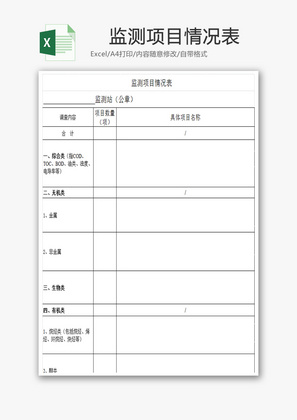监测项目情况表EXCEL模板
