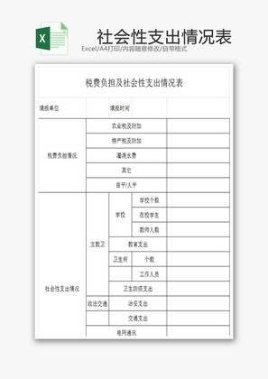 税费负担及社会性支出情况表EXCEL模板