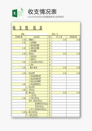 收支情况表EXCEL模板