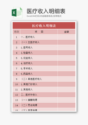医疗收入明细表Excel模板